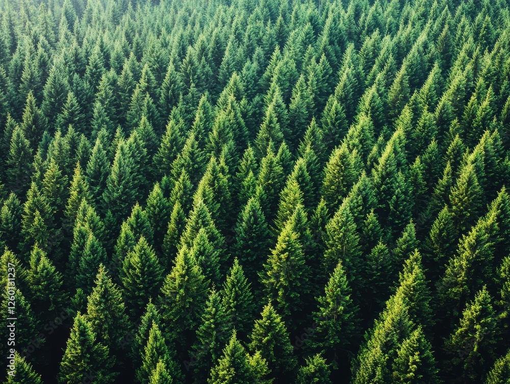 Obraz premium Aerial View of Lush Evergreen Forest, Nature ,Forestry