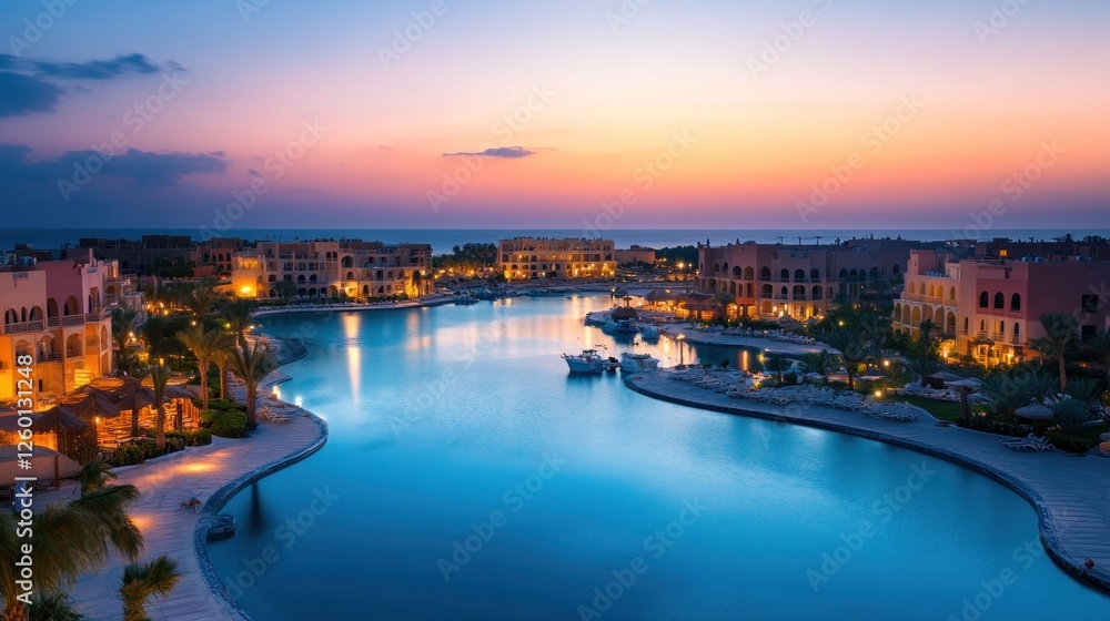 Sunset over a Luxurious Resort Lagoon Sunset over a Luxurious Resort Lagoon