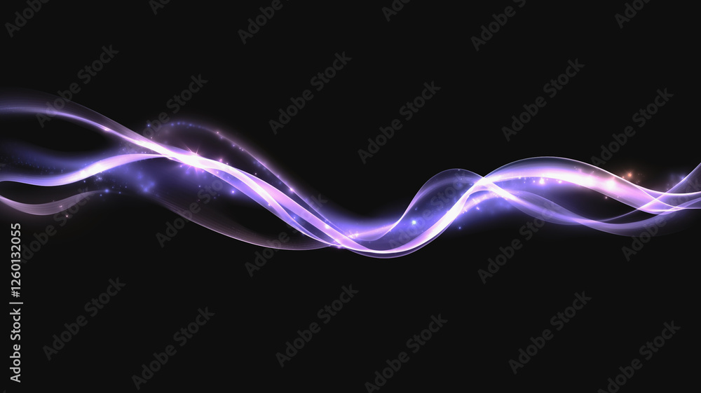 Glowing Purple Wave: Abstract image of a flowing, luminous purple wave with sparkling particles, set against a deep black background. The design evokes a sense of energy, movement, and fluidity. Glowing Purple Wave: Abstract image of a flowing, luminous purple wave with sparkling particles, set against a deep black background. The design evokes a sense of energy, movement, and fluidity.