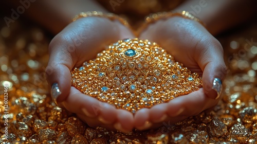 hand wearing pricey gold jewel