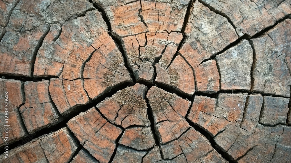 Obraz premium A rustic wooden table surface with visible cracks, knots, and natural imperfections, ideal for a background.