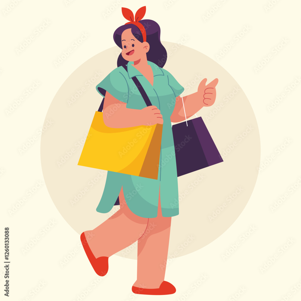 Flat Vector Girl Shopping Illustration Flat Vector Girl Shopping Illustration
