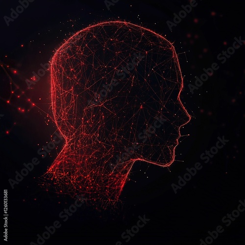 Digital portrait of hackers in red outlines cyber environment graphic design futuristic concept photo