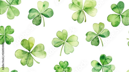 Watercolor clover isolated on white background, Lucky clover leaves with four leaf,Clover flowers background,Patricks day watercolor clipart,Spring flower pattern,St. Patrick s day seamless pattern.
