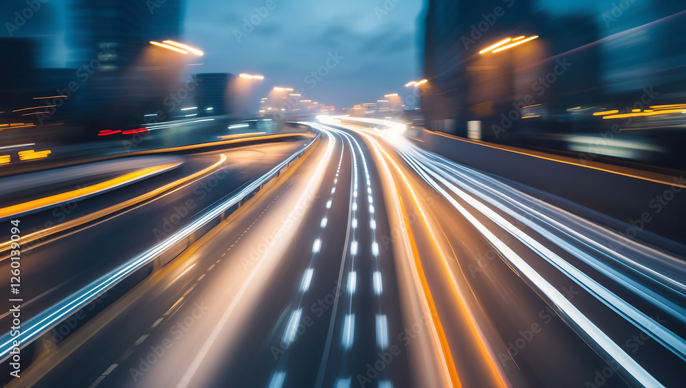 Fototapeta premium Smooth Flow of Blurred City Highway Lights Creating Dynamic Motion in an Urban Landscape