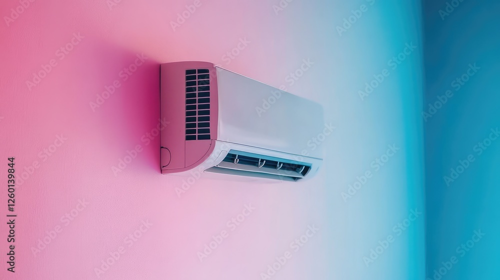 A stylish air conditioner on a light-toned wall with ample surrounding space for design. A stylish air conditioner on a light-toned wall with ample surrounding space for design.
