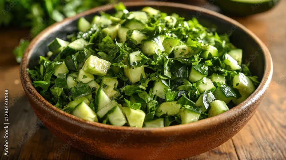 Refreshing Cucumber and Parsley Salad in a Rustic Bowl Refreshing Cucumber and Parsley Salad in a Rustic Bowl