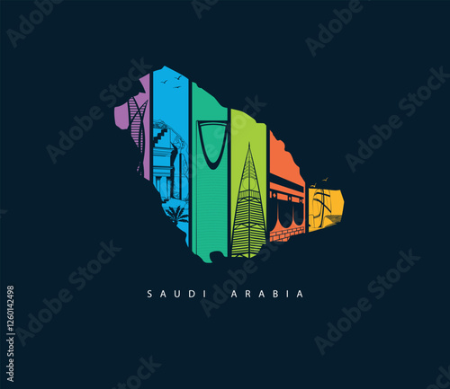 Explore saudi arabia. modern skyscrapers in saudi arabia illustration. World tourism day
