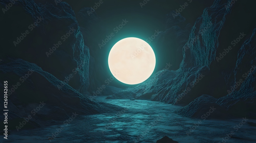 Obraz premium a full moon shining over a dark cave with water