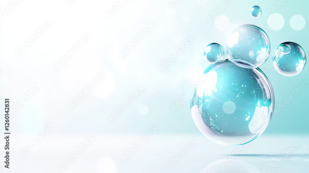 Floating 3D bubbles with pearlescent soft glow create serene atmosphere Floating 3D bubbles with pearlescent soft glow create serene atmosphere