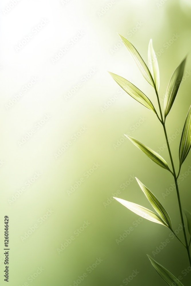 Fototapeta premium Delicate green leaves against soft, blurred background evoke tra