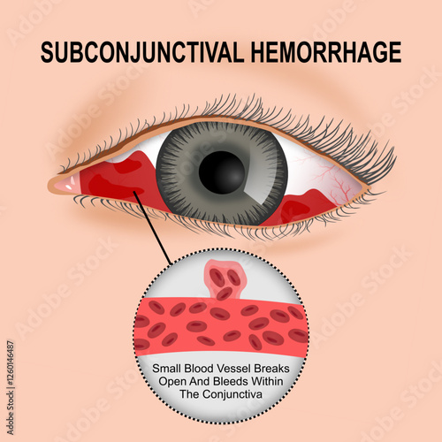 Subconjunctival Hemorrhage, Burst Blood Vessel in Your Eye Illustration