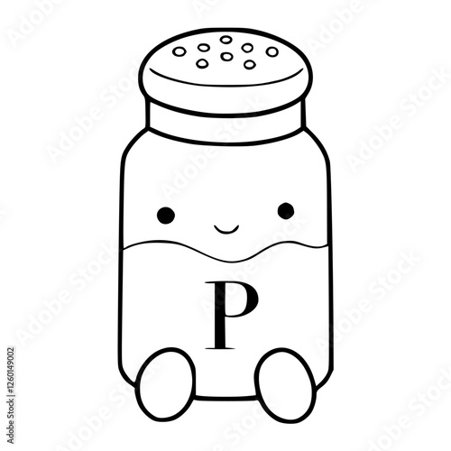 a black and white drawing of a smiling pepper shaker cartoon for coloring pages