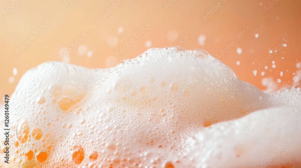 Fototapeta premium Close-up of frothy foam on a cold beverage, with a minimalist background for copy.