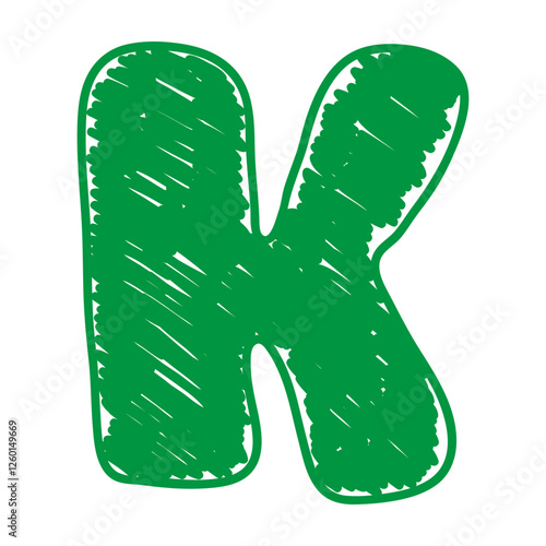 The letter K of the English alphabet. A children's alphabet with hand-drawn letters. The ABC. For educational banners, kindergartens, and book covers