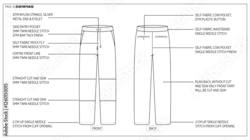 Men's Work Pant Tech Pack Fashion Design Technical Tech Pack. 