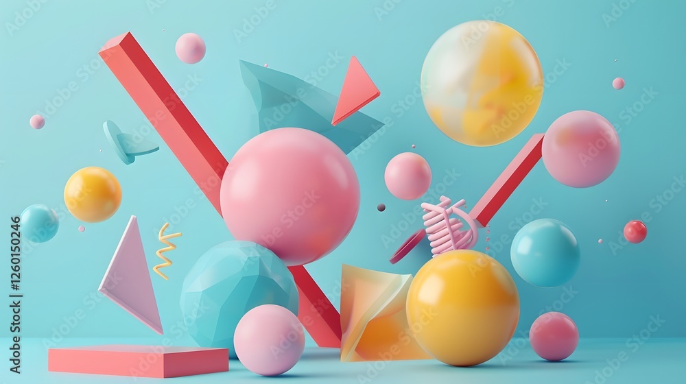 a colorful d illustration of a bunch of balloons and shapes