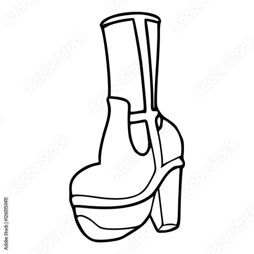 a black and white drawing of a fashionable footwear in outline style for coloring pages