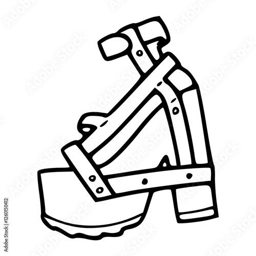 a black and white drawing of a fashionable footwear in outline style for coloring pages