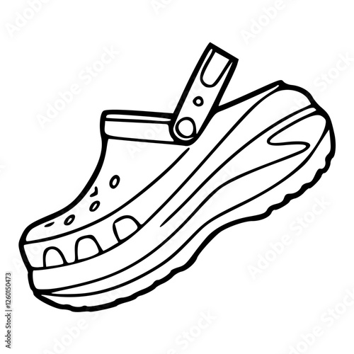 a black and white drawing of a fashionable footwear in outline style for coloring pages