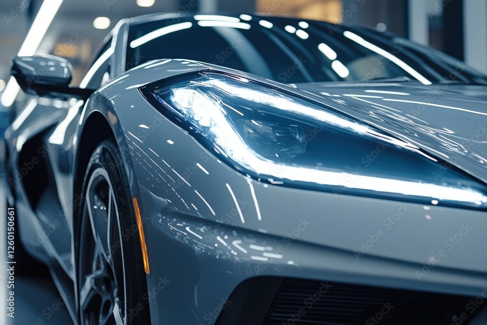 Fototapeta premium Exploring Sleek Headlights: Automotive Design's Striking Elegance and Innovative Technology Showcasing Modern Vehicle Aesthetics.