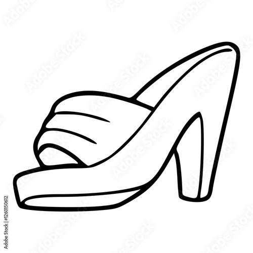 a black and white drawing of a fashionable footwear in outline style for coloring pages