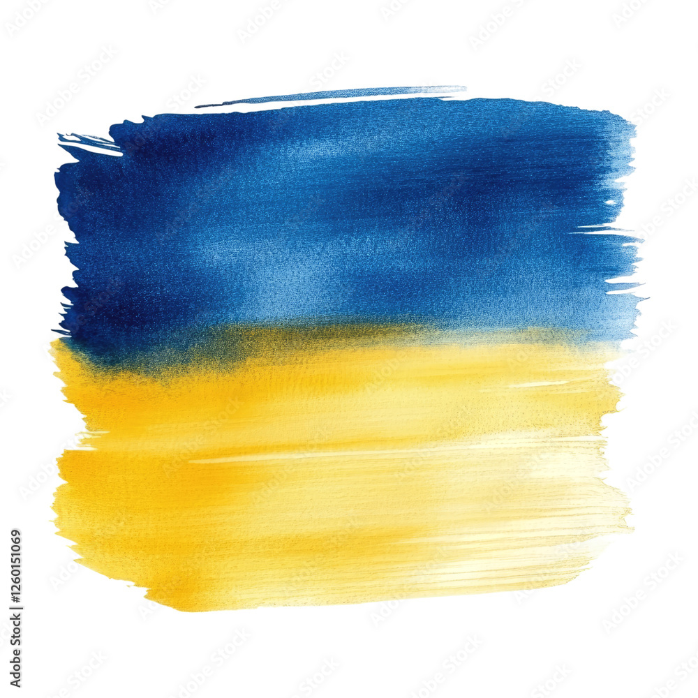 Fototapeta premium Blue and yellow paint brush strokes isolated on white or transparent, PNG
