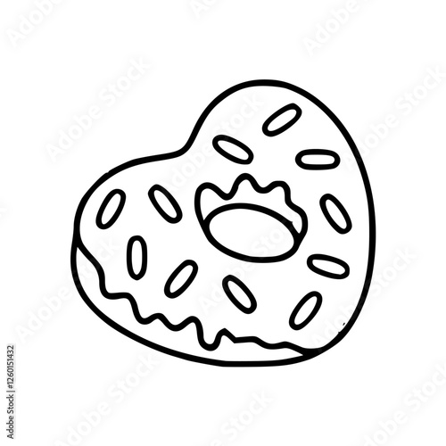 a black and white drawing of a heart shaped donut for coloring pages