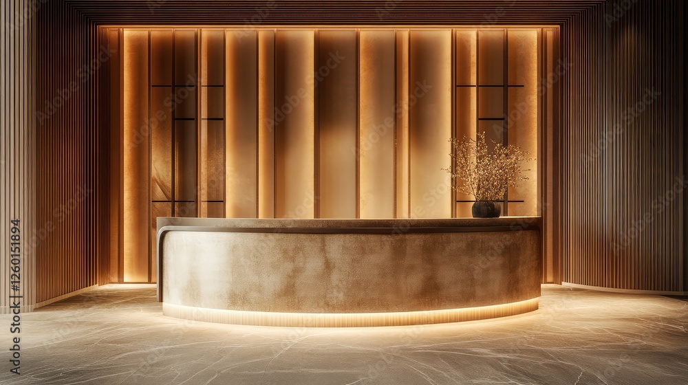 Fototapeta premium High-end wooden cabinet with built-in ambient lighting, blank background for branding.