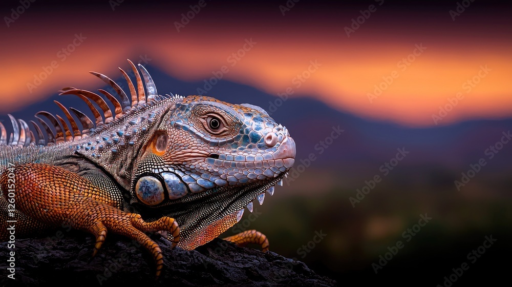 Fototapeta premium Iguana Profile Sunset Landscape