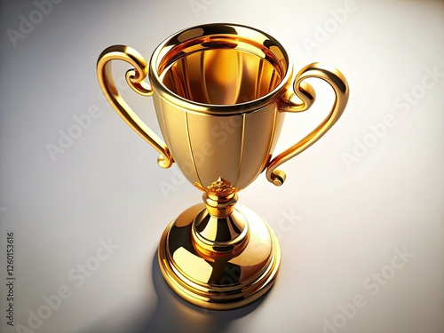 Gleaming gold trophy cup, isolated on white, symbolizes victory, championship win, and celebratory triumph.