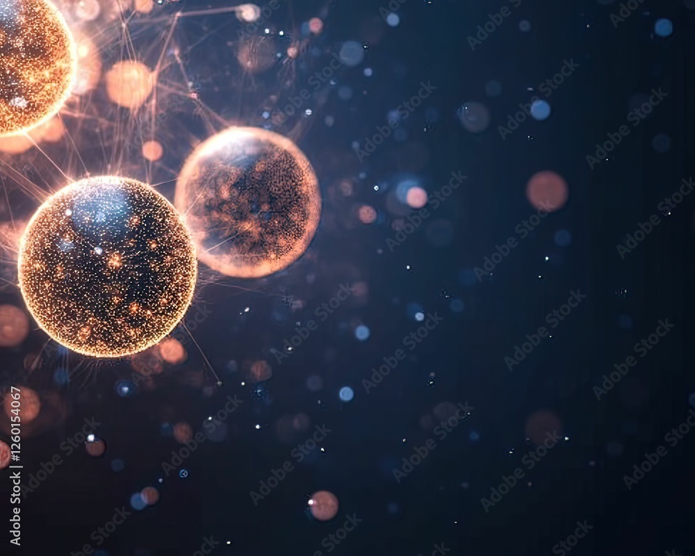 Naklejka premium Abstract depiction of glowing spheres and particles against a dark background, evoking a sense of energy and motion.