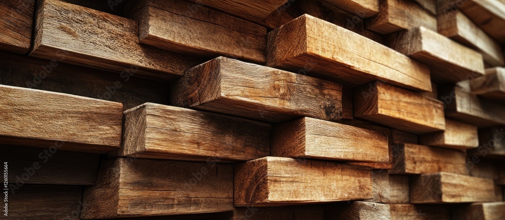 Textured arrangement of warm brown wooden planks stacked in layers creating depth and contrast against a blurred background ambiance. Textured arrangement of warm brown wooden planks stacked in layers creating depth and contrast against a blurred background ambiance.