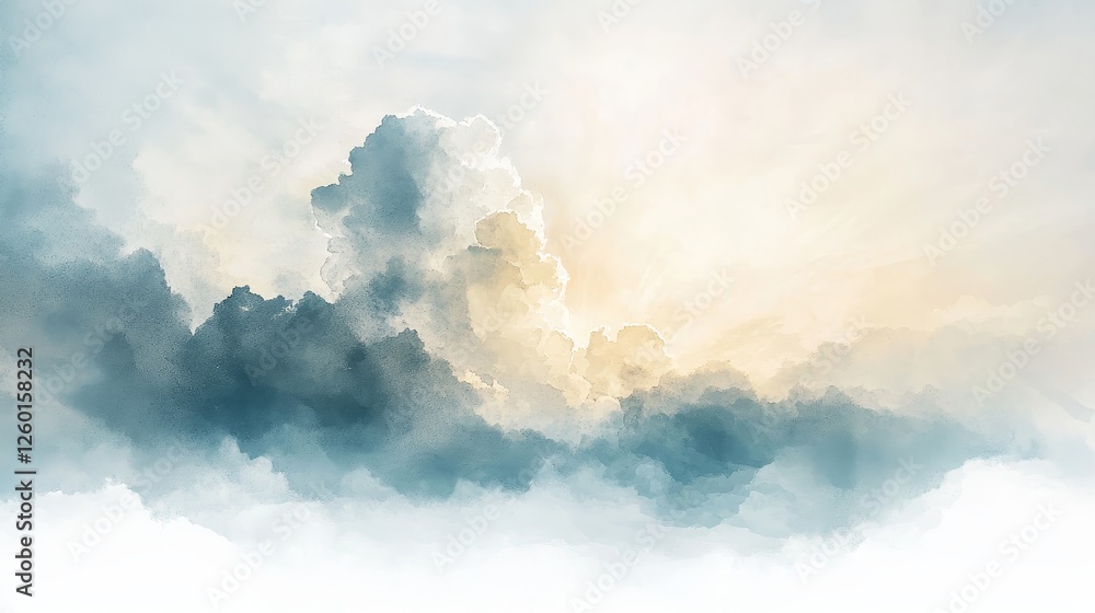 A serene watercolor painting of soft clouds blending with gentle light, evoking tranquility and a sense of calm. A serene watercolor painting of soft clouds blending with gentle light, evoking tranquility and a sense of calm.