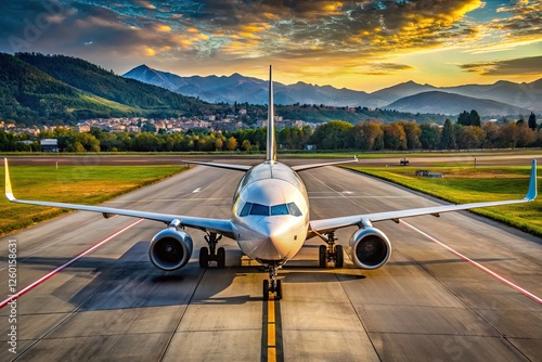 High-resolution aerial shot: Ryanair 737-800 departing Bergamo Airport.  Sharp image of takeoff.