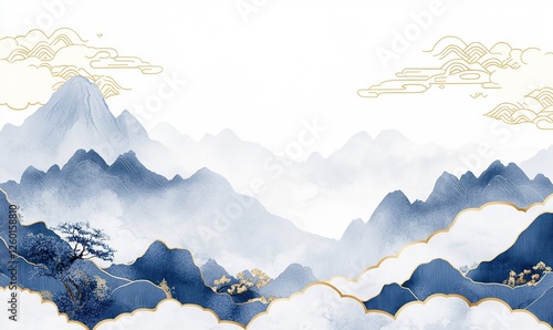 Chinese style auspicious clouds and mountains background
