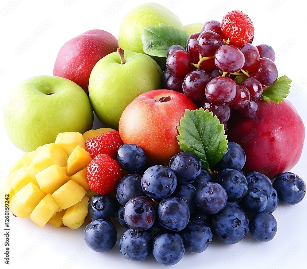 Fresh fruit bowl apples, grapes, mango, raspberries, blueberries. Healthy eating Fresh fruit bowl apples, grapes, mango, raspberries, blueberries. Healthy eating