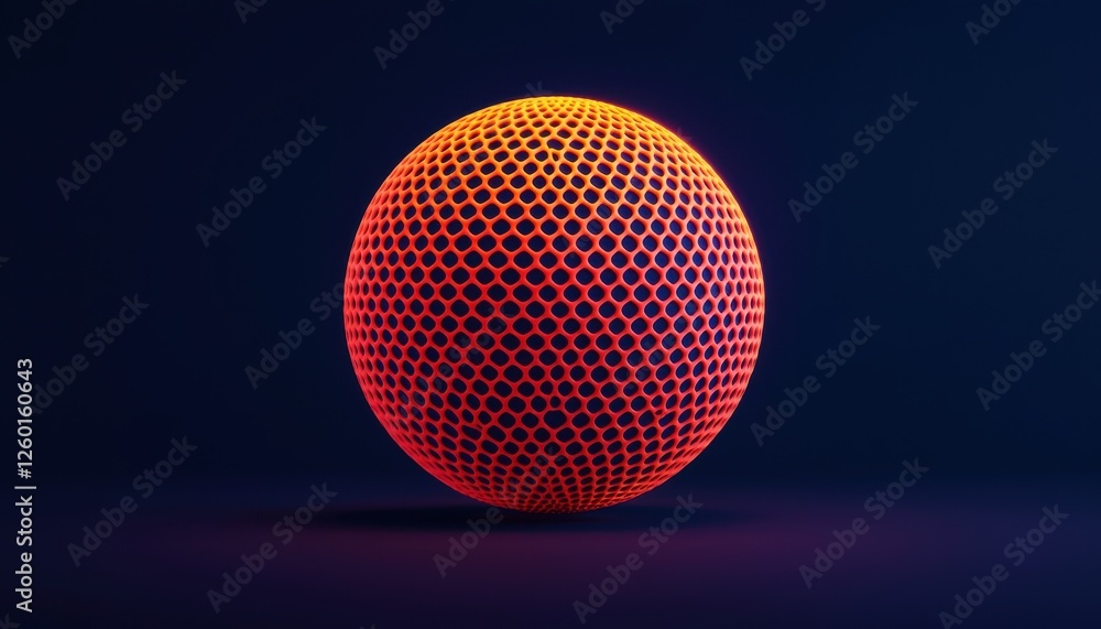 3D spherical mesh with a gradient of orange and yellow on a dark background. 3D spherical mesh with a gradient of orange and yellow on a dark background.