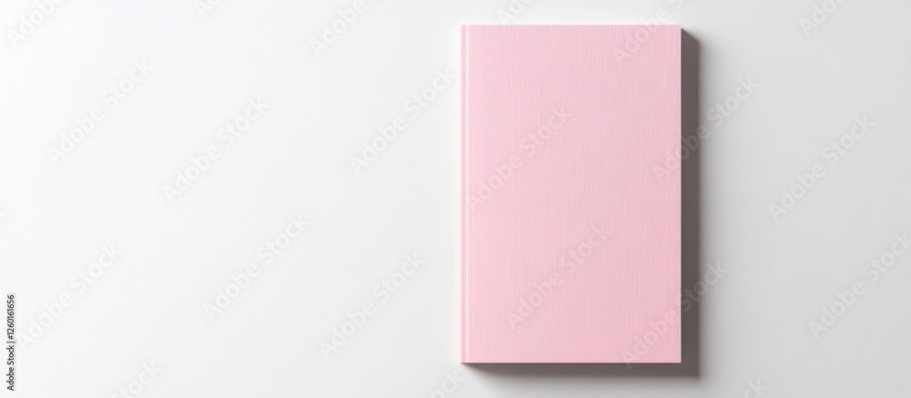 Pink blank notepad positioned on the right side of a clean white background, featuring soft pastel tones for a minimalistic design appeal Pink blank notepad positioned on the right side of a clean white background, featuring soft pastel tones for a minimalistic design appeal