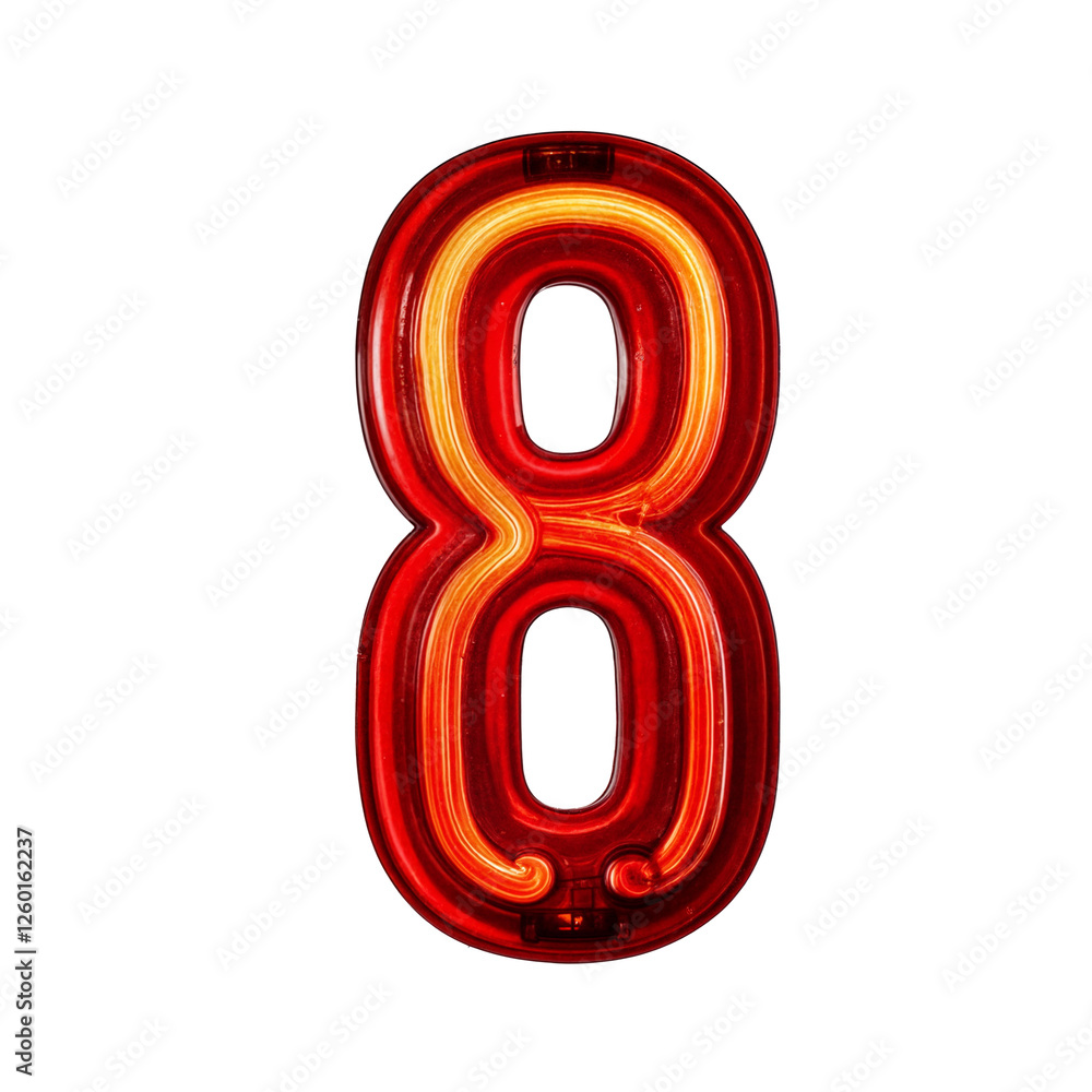 Number 8 shines in a bold neon sign style—red with glowing yellow-orange tubing. Its bright glow evokes vintage diners, theaters, and storefronts, blending retro charm with modern flair Number 8 shines in a bold neon sign style—red with glowing yellow-orange tubing. Its bright glow evokes vintage diners, theaters, and storefronts, blending retro charm with modern flair