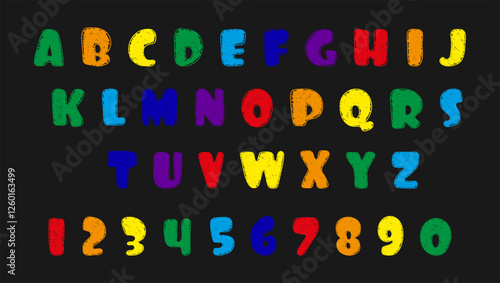Drawings with the alphabet on a black background. Children's alphabet with hand-drawn letters ABC. For educational banners, kindergartens, and book covers