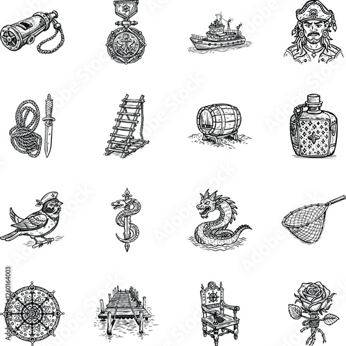 Collection of Vintage Style Nautical Tattoo Icons 

