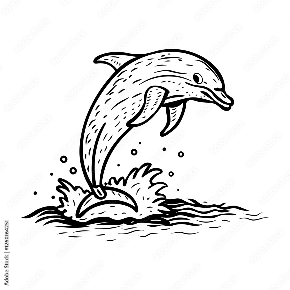 Naklejka premium Dolphin jumping from water icon in vintage style