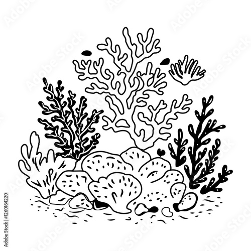 Coral reef plant icon in drawing style