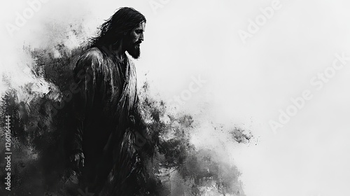 Wallpaper Mural messiah digital painting of jesus christ walking in black and white Torontodigital.ca