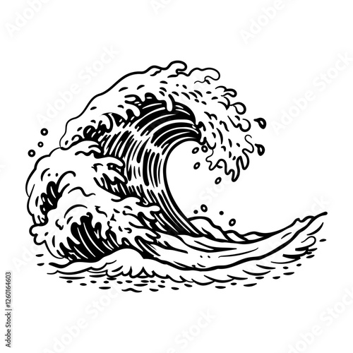 A sketchy icon of big ocean waves