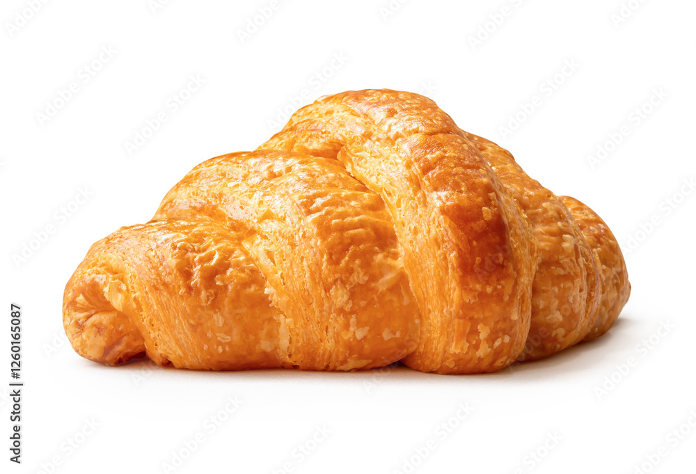 Side view of single brown or golden croissant isolated on white background with clipping path Side view of single brown or golden croissant isolated on white background with clipping path