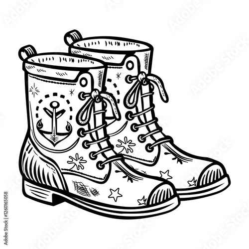 Sailor boots icon in drawing style