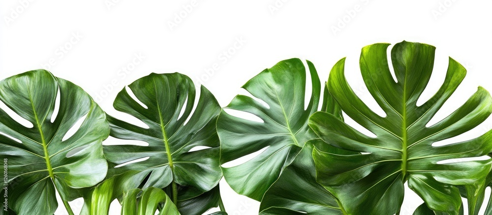 Lush green palm leaves arranged in a horizontal line against a clean white background showcasing their intricate patterns and textures. Lush green palm leaves arranged in a horizontal line against a clean white background showcasing their intricate patterns and textures.