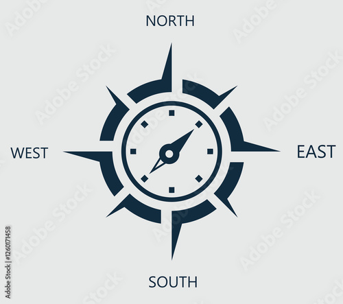 Compass Rose Design . Four Direction Navigation Symbol with North, East, South, and West Markings, Vintage and Modern Travel Guide Vector